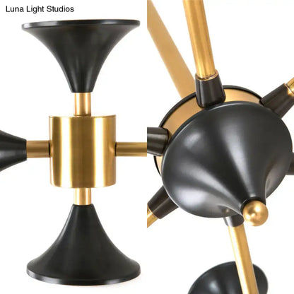 DecorBites™ modern gold metal chandelier with 8 conical globe shades and central hub for island lighting uses led incandescent fluorescent bulbs