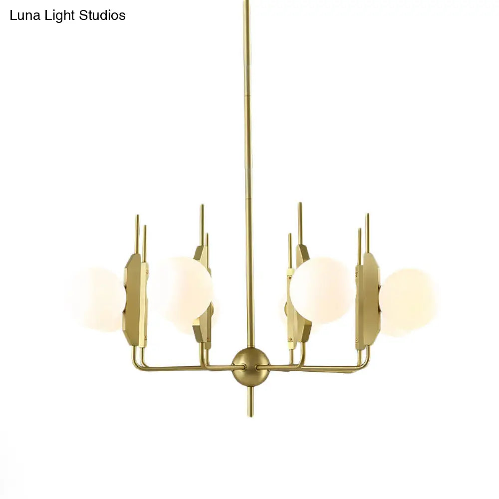 Lámpara de araña moderna dorada de 8 luces con pantallas de cristal blanco leche/gris humo: ideal para la sala de estar