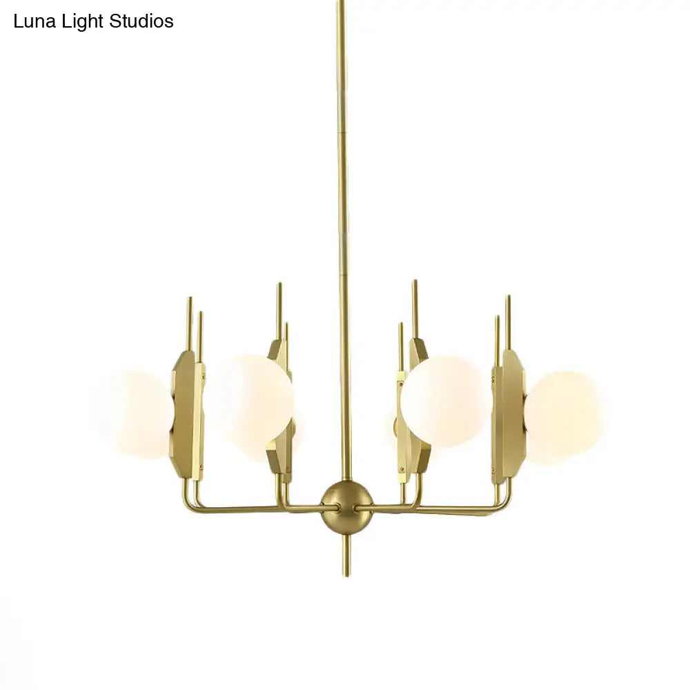 Lámpara de araña moderna dorada de 8 luces con pantallas de cristal blanco leche/gris humo: ideal para la sala de estar