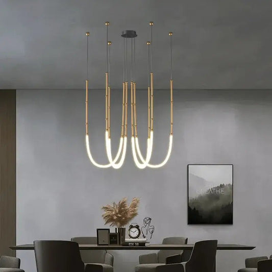 Modern gold acrylic bamboo pendant light dining room brushed nickel - Decorbites