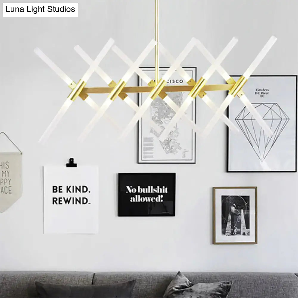 Decorbites™ contemporary 20-head gold tubular acrylic island light with extendable rod and translucent white acrylic arms
