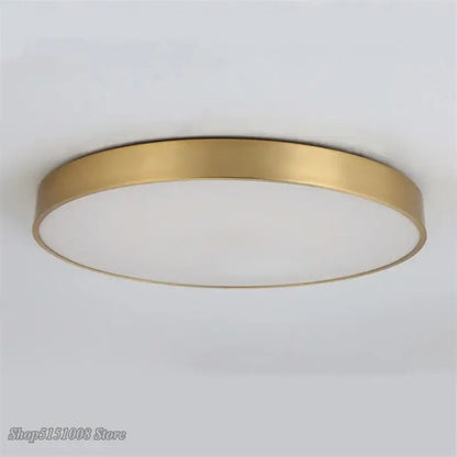Modern gold acrylic led ceiling light with gold-toned circular design and frosted glass diffuser for living room