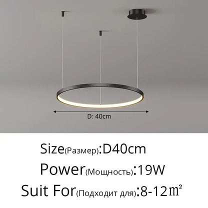 Modern black circular pendant light with illuminated acrylic led ring from decorbites for dining room decor