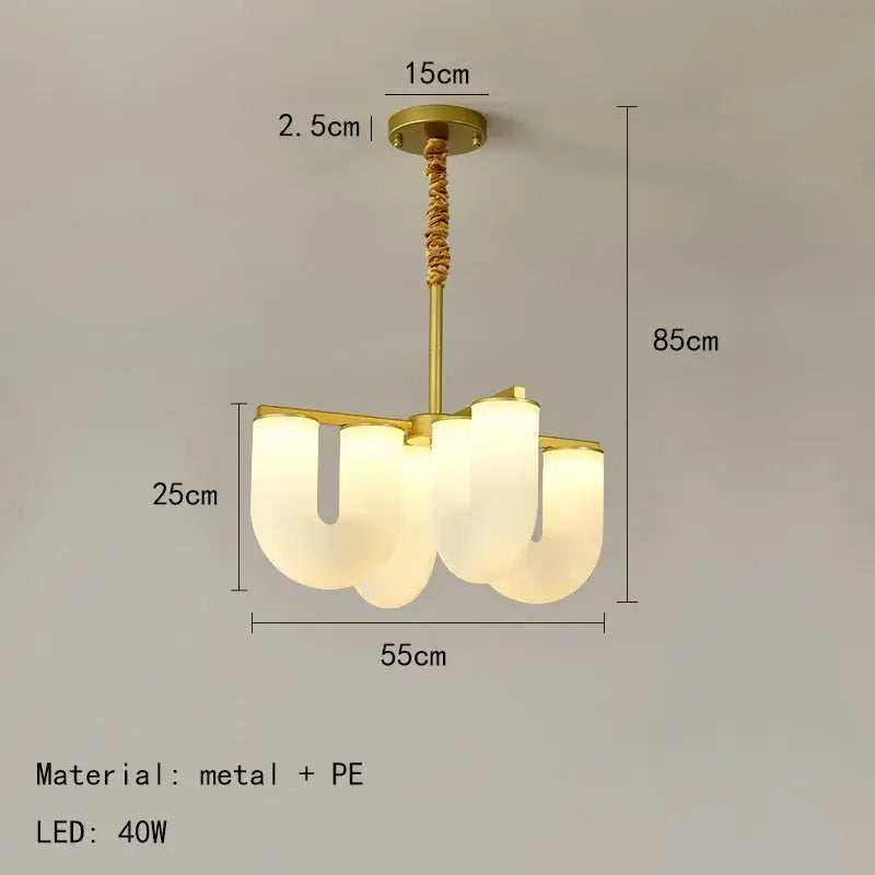 Modern gold acrylic pendant lights featuring a gold metal chandelier with frosted white pe glass shades for dining room use