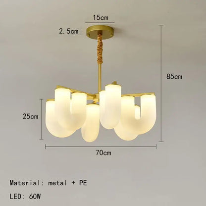 Modern gold acrylic pendant lights featuring gold metal chandelier with frosted white pe lampshades and twisted rope pendant