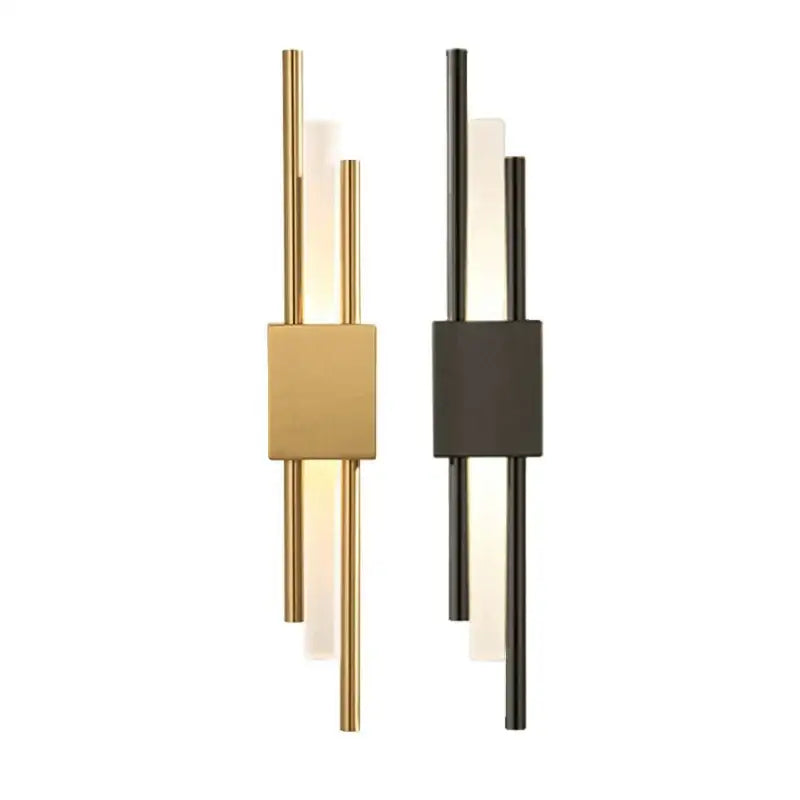 Modern gold acrylic pipe led wall lamp with sleek vertical black metal rods and frosted glass panels wall sconce