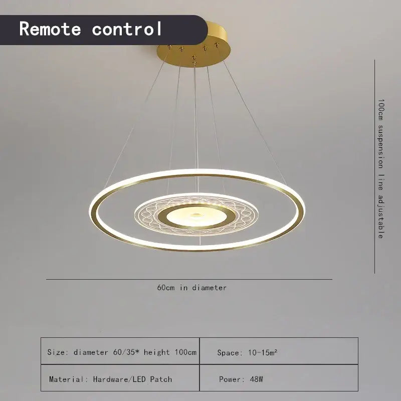 Modern gold acrylic remote control chandelier with concentric rings and geometric patterns for dining room decorbites acrylic remote