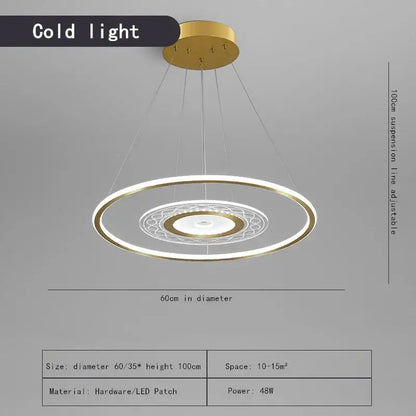 Modern gold acrylic remote control chandelier with concentric rings and intricate led lighting for dining room decorbites acrylic remote control