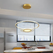 Modern gold acrylic remote control double-ring pendant light with sleek minimalist design for dining room decorbites acrylic remote