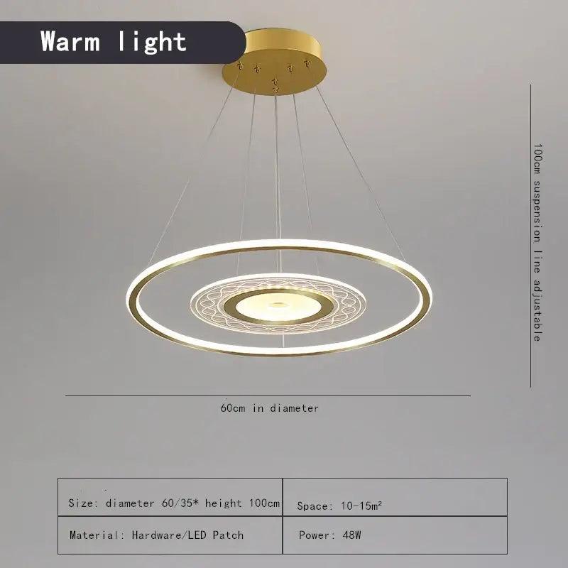 Modern gold acrylic remote control chandelier with two concentric rings and geometric led design for dining room decorbites acrylic remote