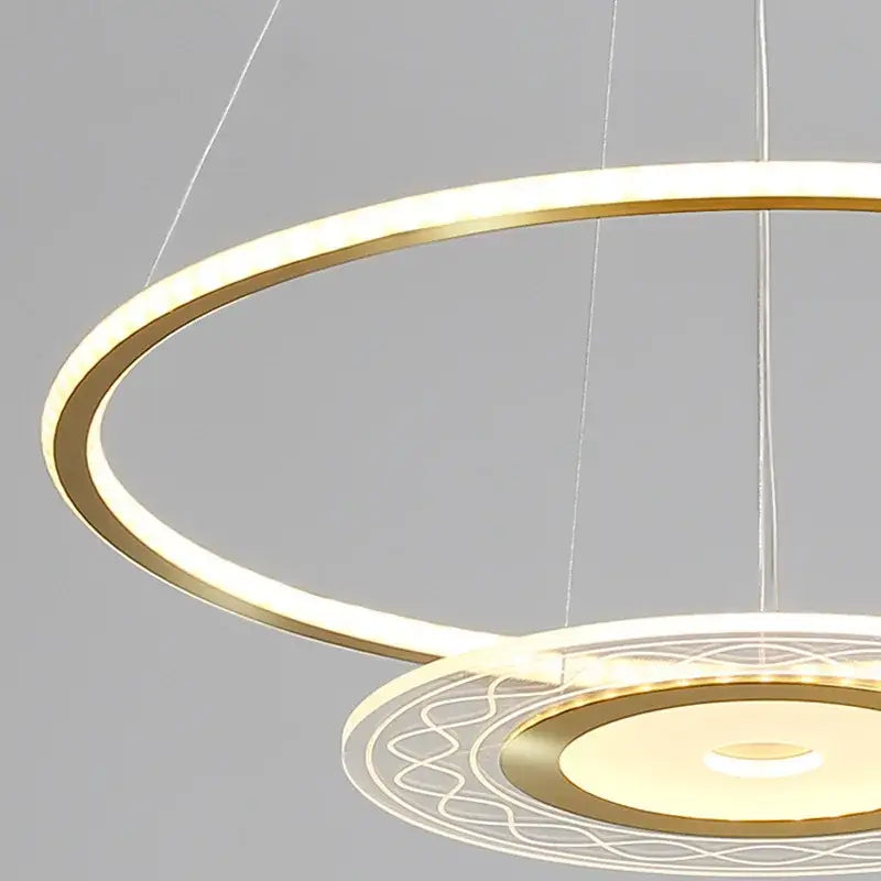 Modern gold acrylic remote control chandelier with illuminated led rings and geometric patterns for dining room decorbites acrylic remote