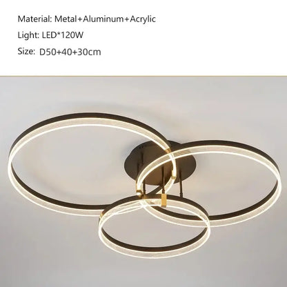 Modern gold acrylic round ring ceiling light with three interlocking metal rings for living room decorbites acrylic round