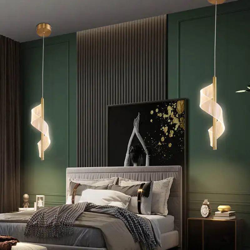 Modern gold acrylic spiral pendant lamp with translucent white glass shades for bedroom decorbites acrylic spiral lighting