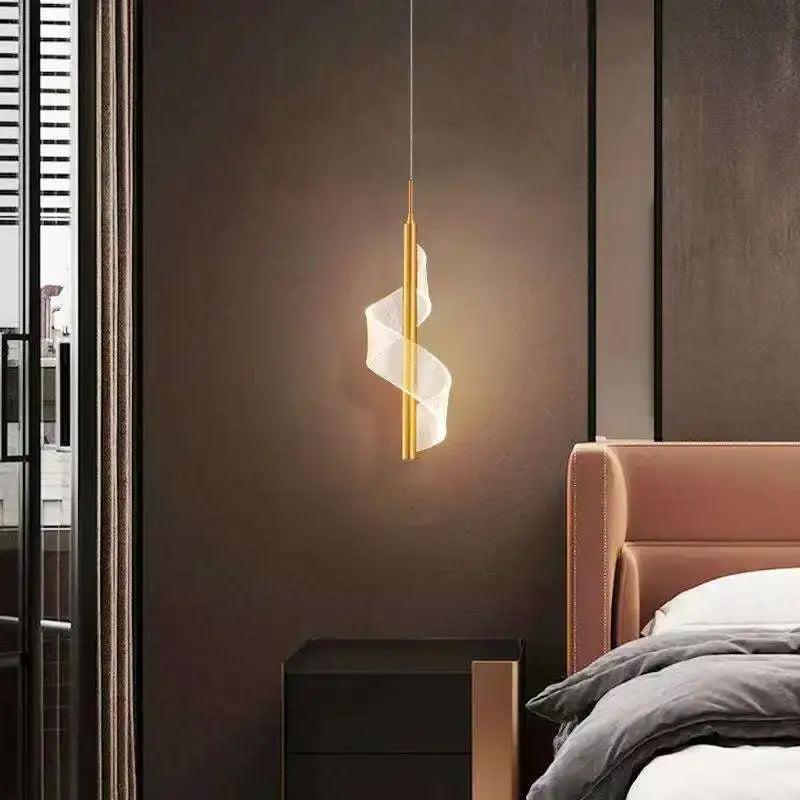Modern gold acrylic spiral pendant lamp with translucent white glass shade for bedroom decorbites acrylic spiral
