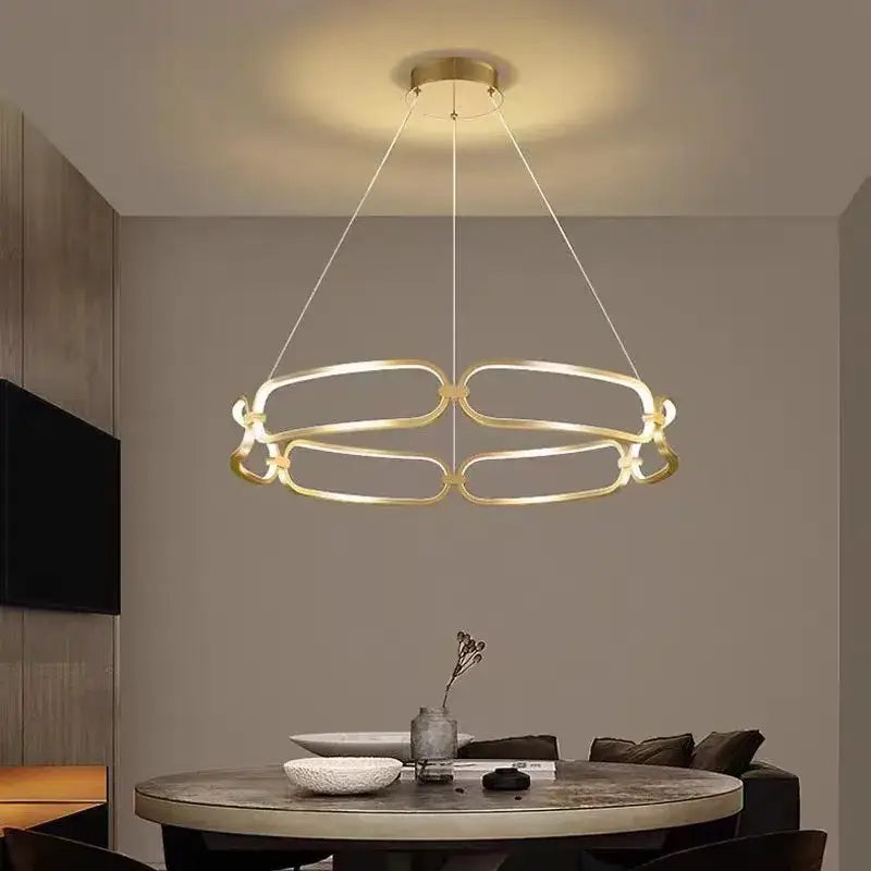 Modern gold decorbites adara luxury led chandelier with sleek interlocking oval design for dining room pendant light