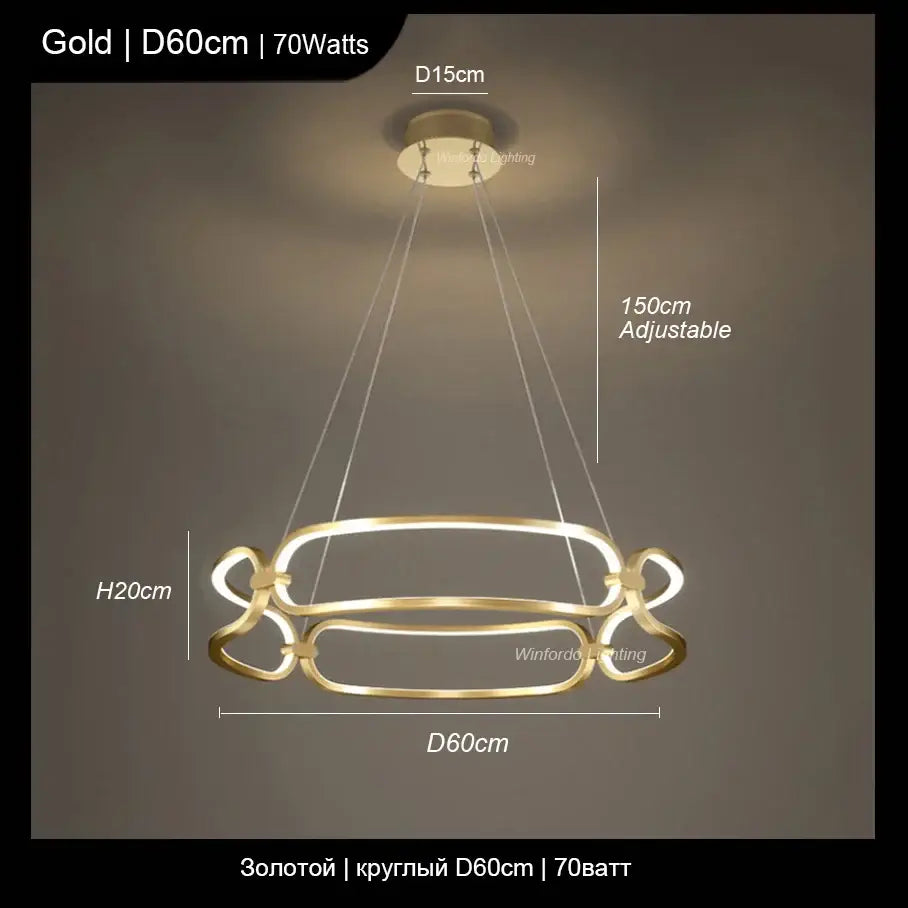 Modern gold adara luxury led chandelier pendant light with sleek circular design and adjustable height for dining room decorbites adara luxury