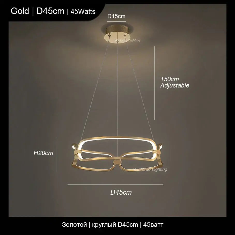 Modern gold adara luxury led chandelier with sleek circular frame and adjustable length for dining room decorbites adara luxury