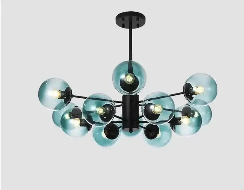 Modern gold adjustable ball glass lustre with black metal frame and teal glass spheres for dining room decorbites adjustable ball