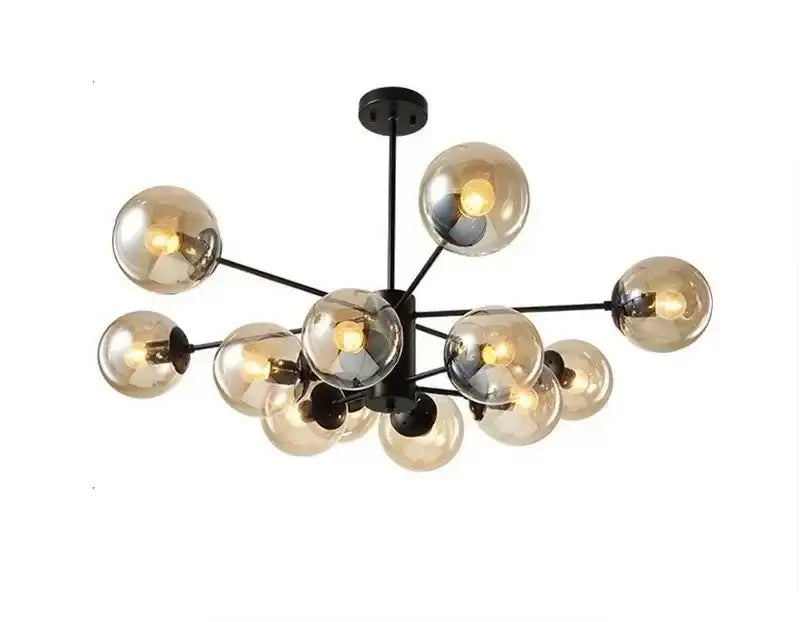 Black metal decorbites adjustable ball chandelier with amber-tinted glass globes modern gold ball glass lustre for dining room