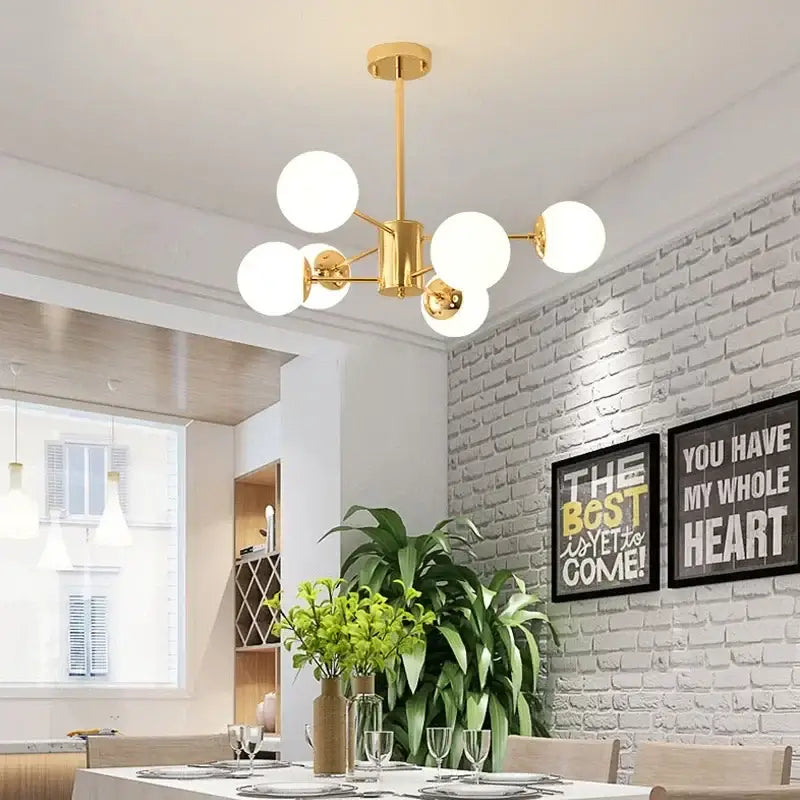 Modern gold adjustable ball glass lustre chandelier with six frosted globe bulbs for dining room decorbites adjustable ball