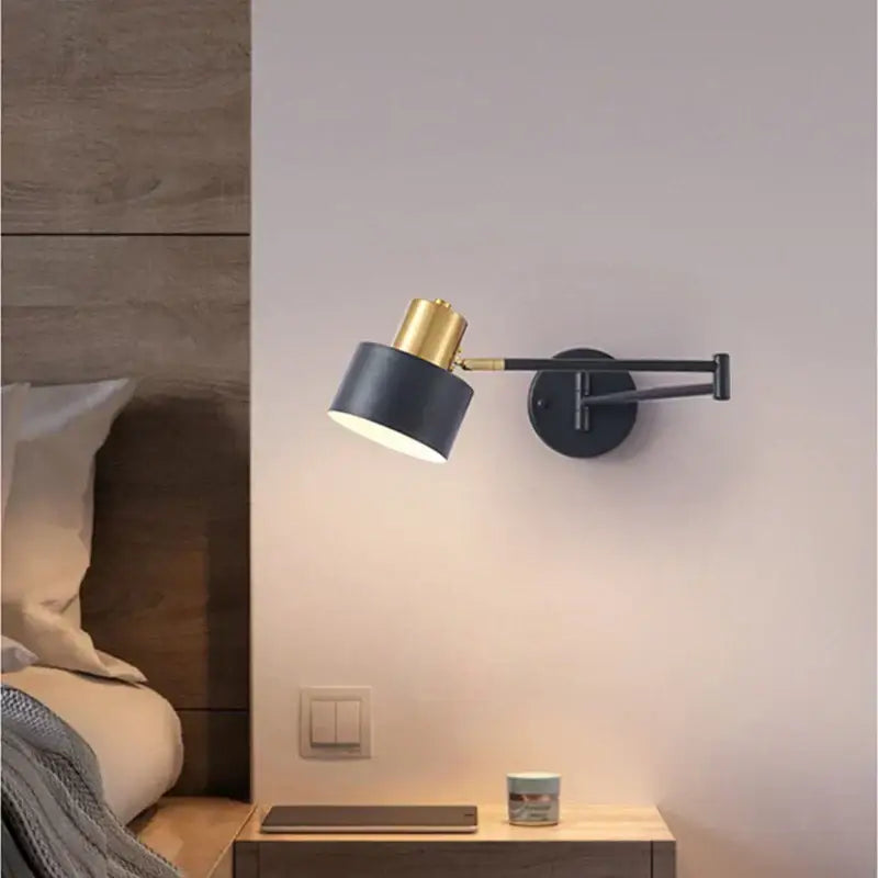Modern gold adjustable led wall lamp in black and gold with matte finish for bedroom reading lighting decorbites adjustable led wall lamp