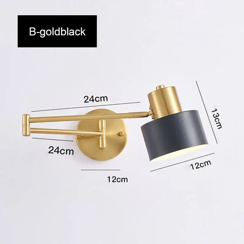 Modern gold and black decorbites adjustable led wall lamp with cylindrical shade for bedroom reading light