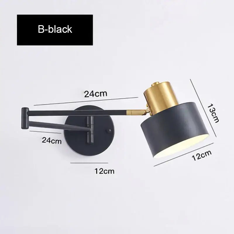 Modern gold adjustable led wall lamp with matte black cylindrical shade for bedroom reading decorbites adjustable led wall lamp