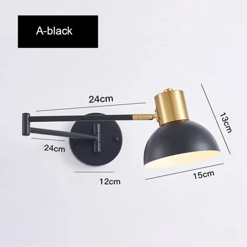 Modern gold adjustable led wall lamp with black and brass industrial style matte dome shade for bedroom reading light decorbites adjustable led