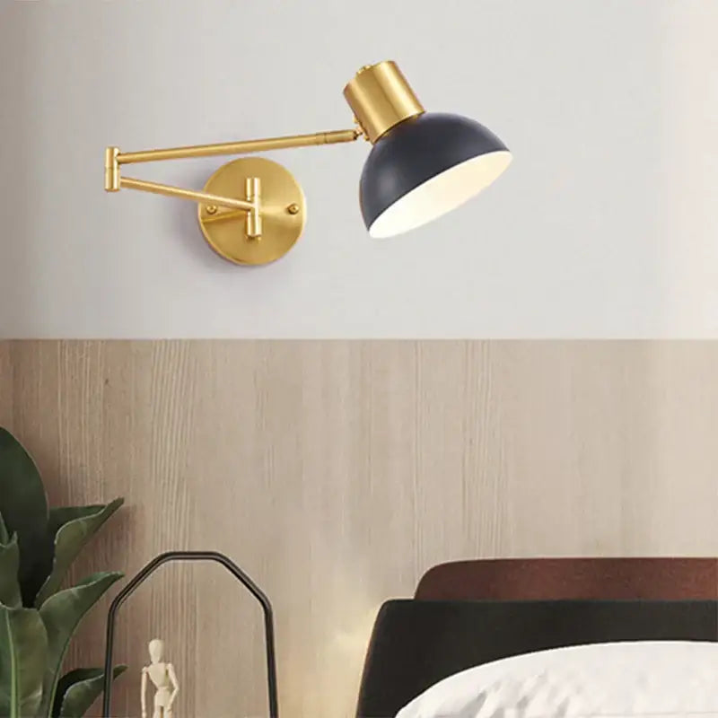 Modern gold adjustable led wall lamp with matte black dome-shaped lampshade for bedroom reading decorbites adjustable led wall lamp