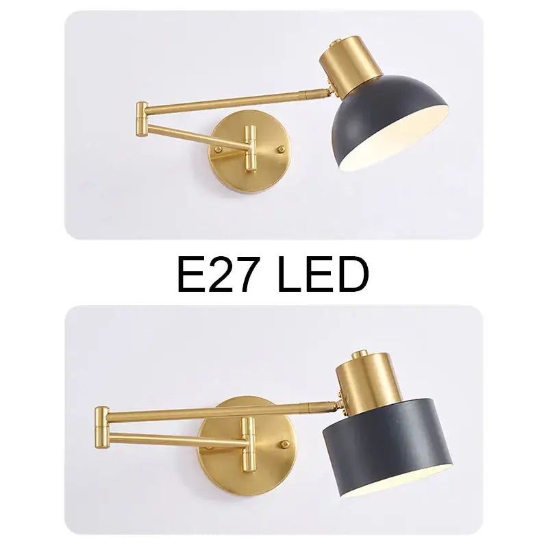 Modern gold adjustable led wall lamp with gold finish and matte black dome shade for bedroom reading decorbites adjustable led wall