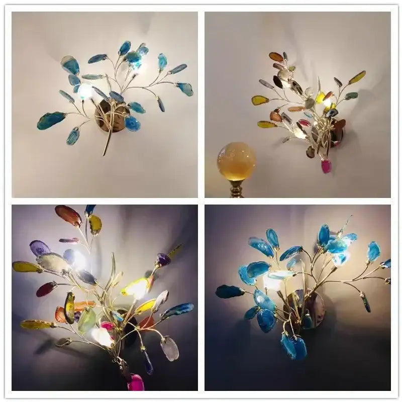 Modern gold agate led wall lamp sconce with colorful translucent leaf-shaped glass decorbites agate led design