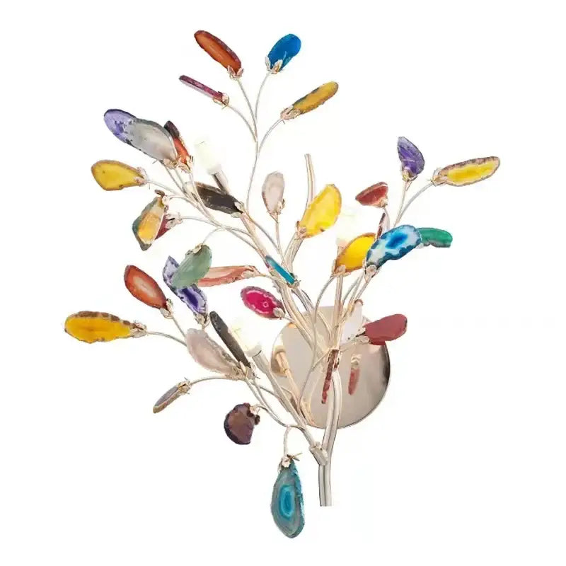 Modern gold agate led wall lamp with vibrant multicolored gemstone and metallic branch design for bedroom decorbites agate led