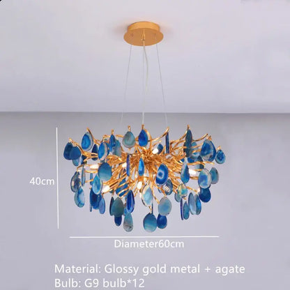 Elegant blue agate led wall lamp with glossy gold metal arms and circular ceiling mount for modern decorbites agate led decor