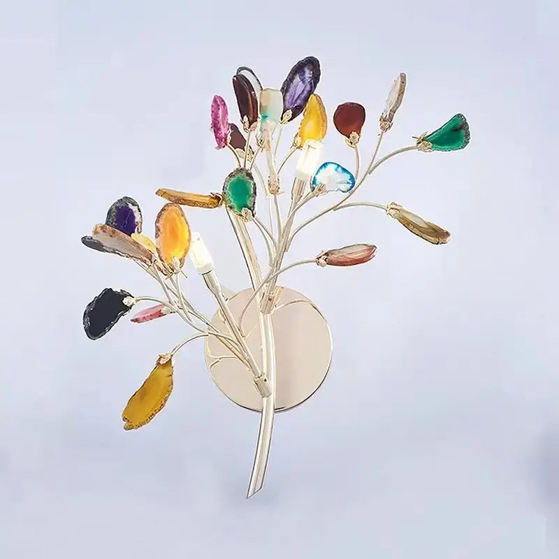 Modern gold agate led wall lamp sconce with colorful purple green yellow and orange gemstone decorbites agate led design