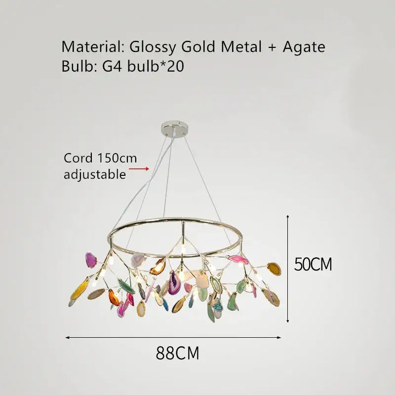 Glossy gold metal modern agate led wall lamp sconce with colorful gemstone pendant lights and 20 g4 bulbs decorbites agate led