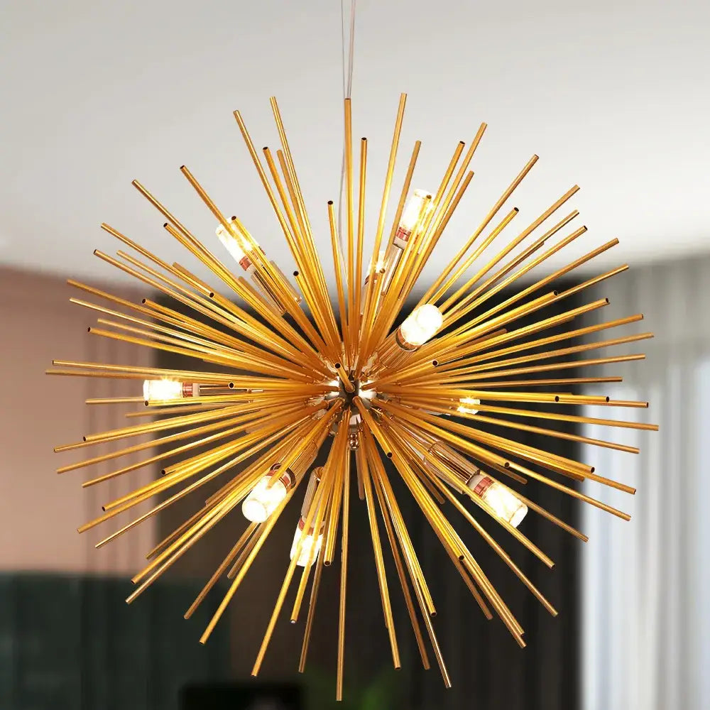 Modern gold aluminum dandelion pendant light with exposed filament bulbs for dining room pendant light fixture