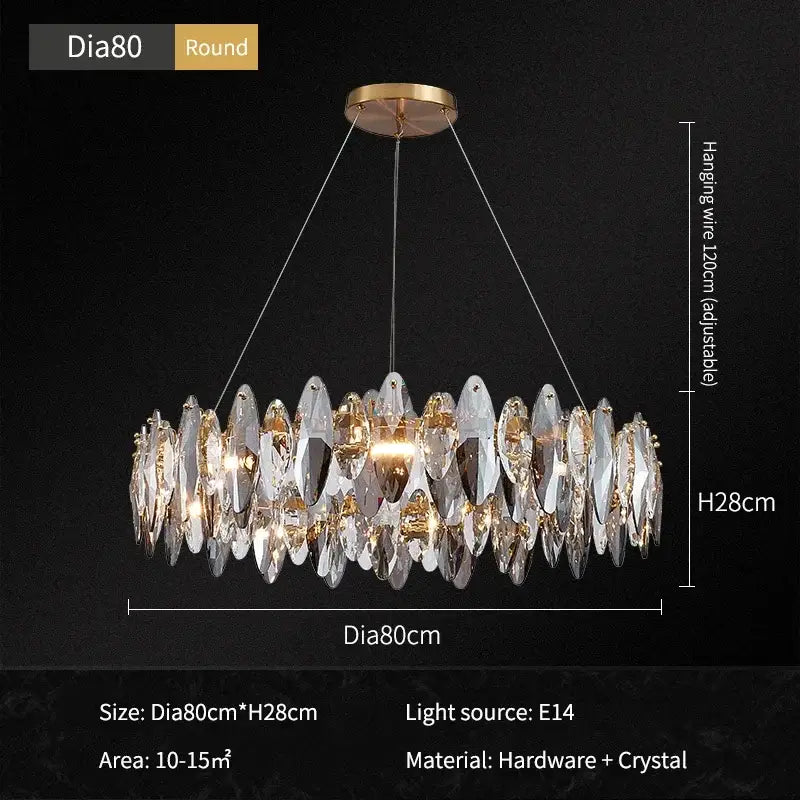 Modern gold amber decorbites crystal ceiling chandelier with cascading clear crystal shards and gold-toned hardware