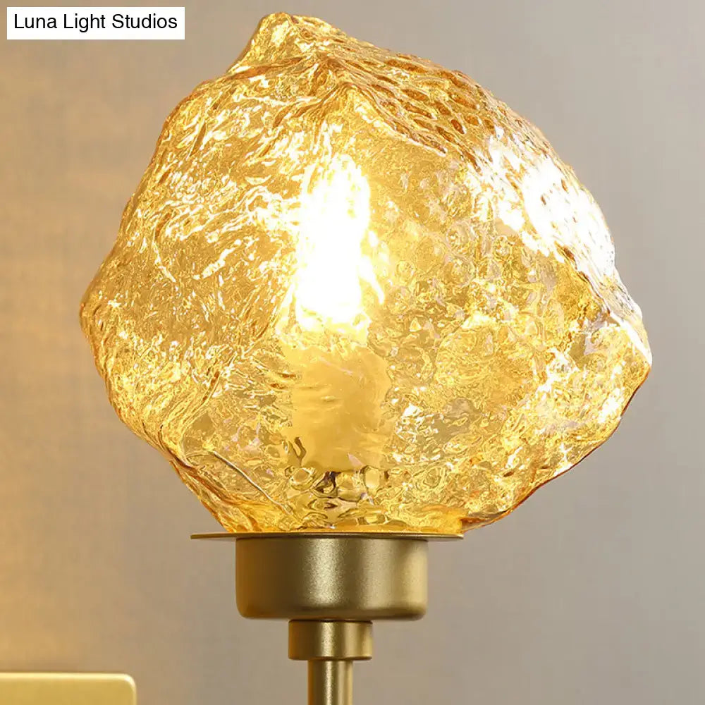 Modern gold amber smoke gray glass wall sconce with textured amber smoke gray glass lampshade for living room lighting