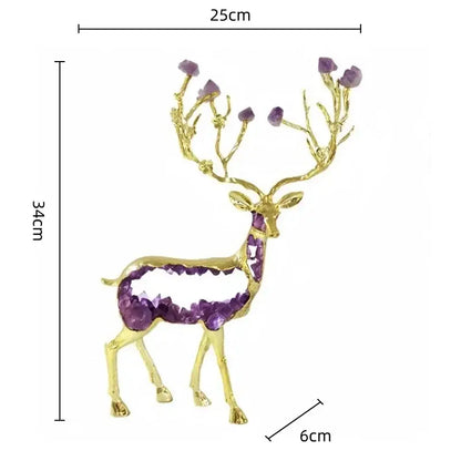 Modern gold amethyst deer statue adorned with purple amethyst crystals for living room decorbites amethyst deer sculpture