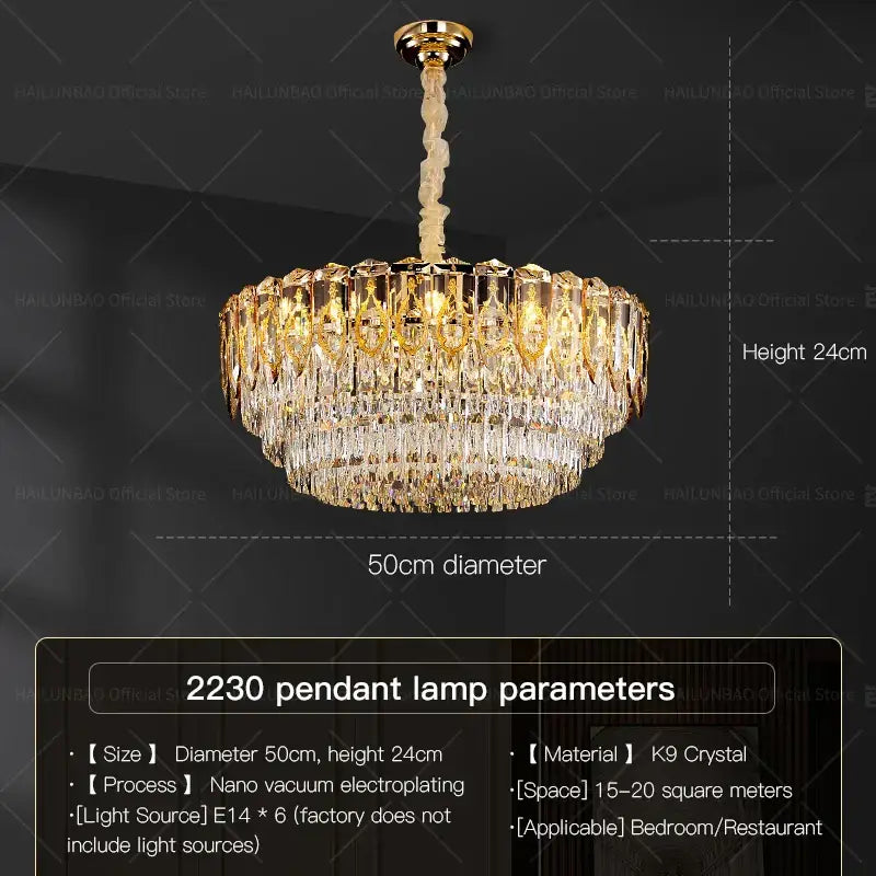 Elegant gold and amber decorbites crystal chandelier with cascading k9 crystal tiers for dining room or bedroom use