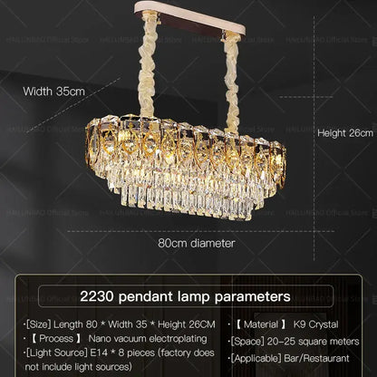 Modern gold and amber decorbites crystal chandelier with gold-toned rectangular tiered design and twisted hanging chains