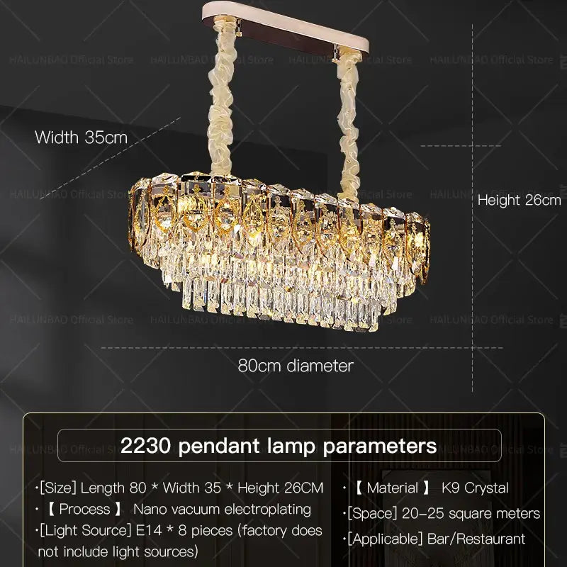 Modern gold and amber decorbites crystal chandelier with gold-toned rectangular tiered design and twisted hanging chains