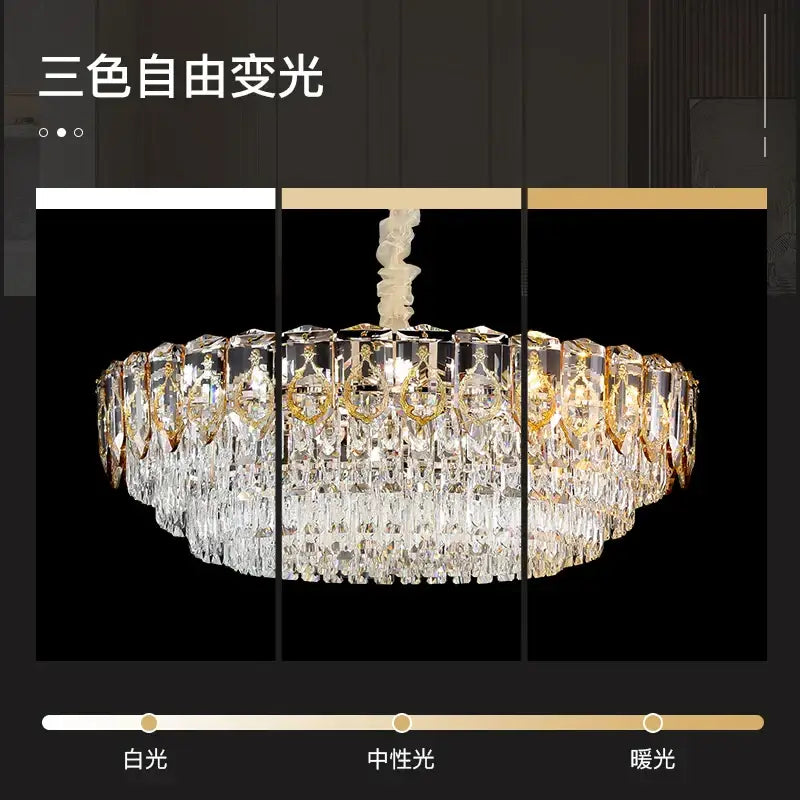 Modern gold and amber decorbites crystal chandelier with crystal accents and three color changing light modes for dining room use