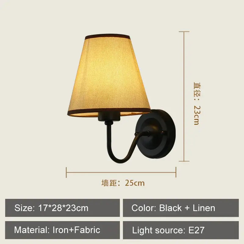 Black iron wall lamp with warm-toned linen cloth led wall lampshade for modern gold and beige decorbites cloth led decor