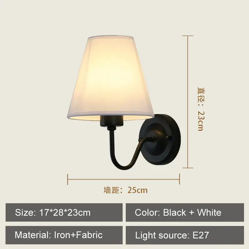 Black iron wall lamp with white fabric shade suitable for modern gold and beige decorbites cloth led wall lighting