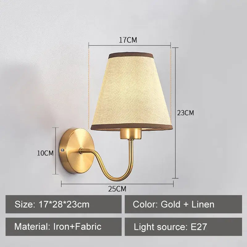 Modern gold and beige cloth led wall lamp with gold-toned iron sconce ideal for bedroom decorbites cloth led wall decor
