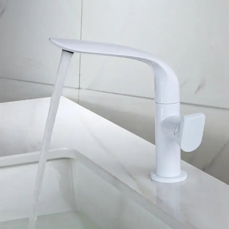 White modern basin faucet with sleek curved design and single handle for decorbites basin bathroom use
