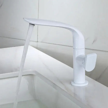 White modern basin faucet with sleek curved design and single handle for decorbites basin bathroom use