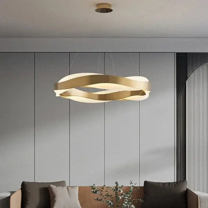 Modern gold and black circle chandelier pendant light with sleek intertwined rings for stylish dining room decorbites black circle