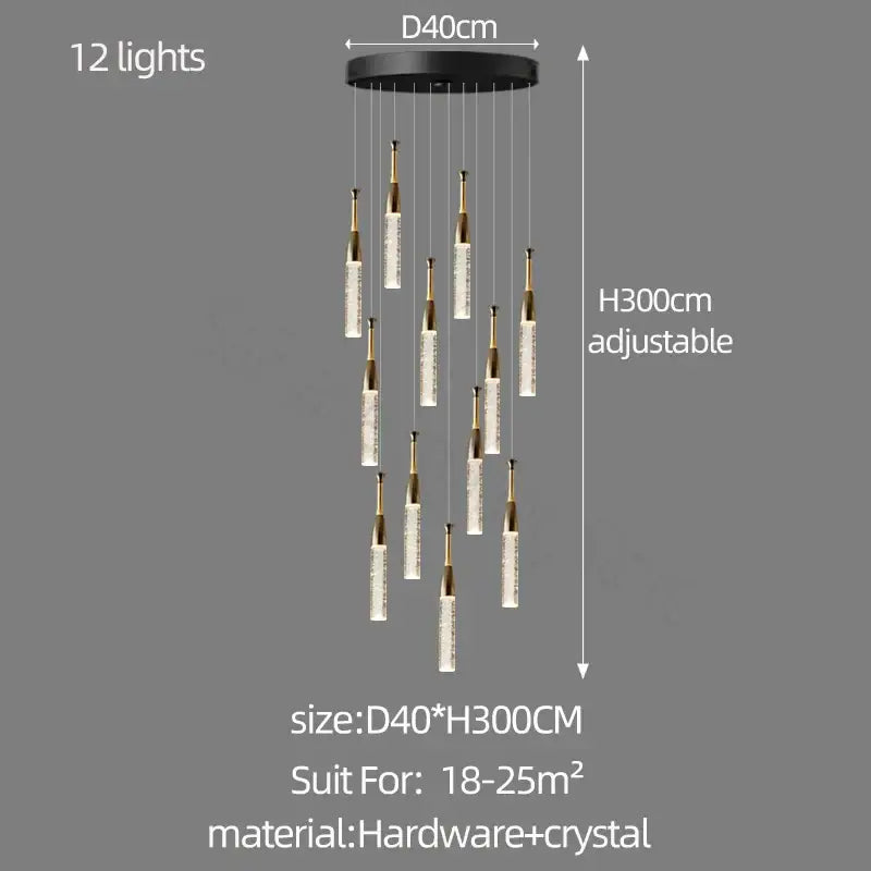 Black circular ceiling decorbites crystal chandelier with 12 gold-toned crystal pendant lights for living room lighting